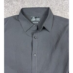 Rugby University Shirt Men's XL Black Seersucker Stretch Button Up Coastal